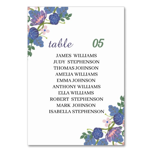 Numeração De Mesa Casamento Personalizado Da Flor Roxo Elegante (Frente)