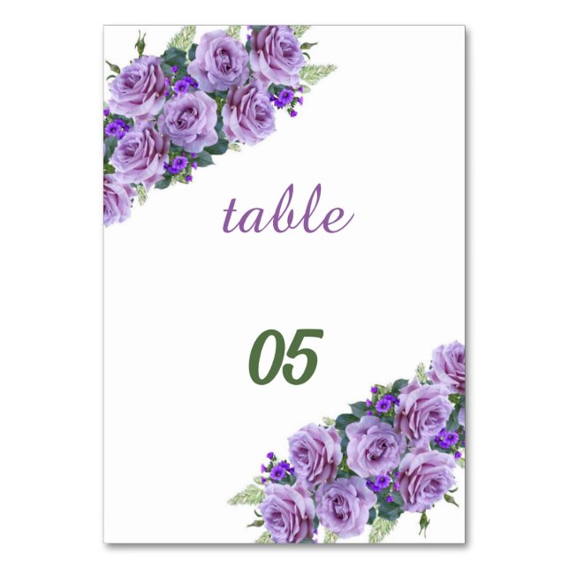 Numeração De Mesa Casamento Personalizado Da Flor Roxo Elegante (Frente)