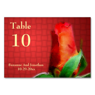 Numeração De Mesa Casamento Personalizado da Flor Vermelha Rosebud