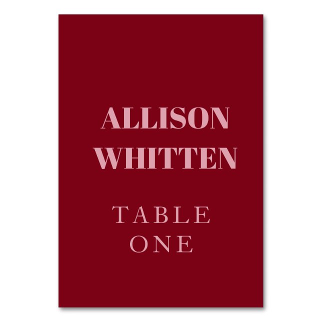 Numeração De Mesa Casamento Personalizado Rosa e Vermelho com Script (Frente)