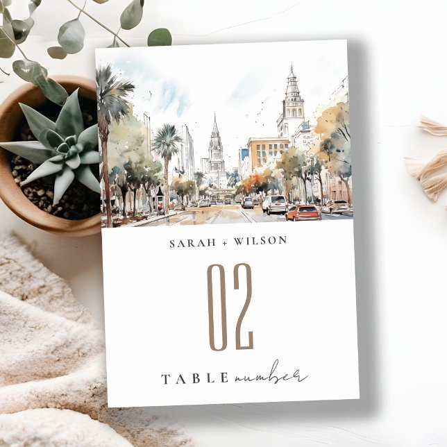 Numeração De Mesa Casamento por Aquarela de Skyline da Flórida Chic  (Criador carregado)