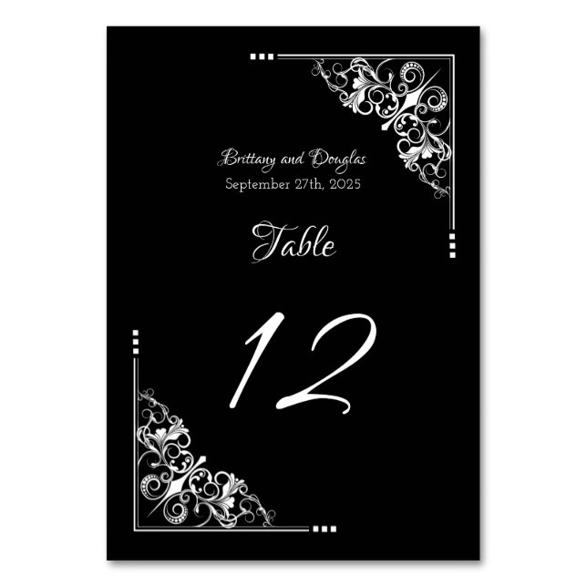 Numeração De Mesa Casamento Preto Branco Moderno (Frente)