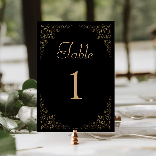 Numeração De Mesa Casamento Preto Dourado Folhagem Vintage Elegante (Criador carregado)