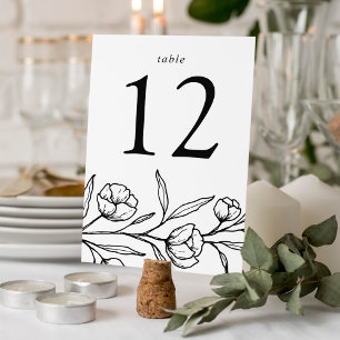 Numeração De Mesa Casamento Preto e Branco com Desenho Floral
