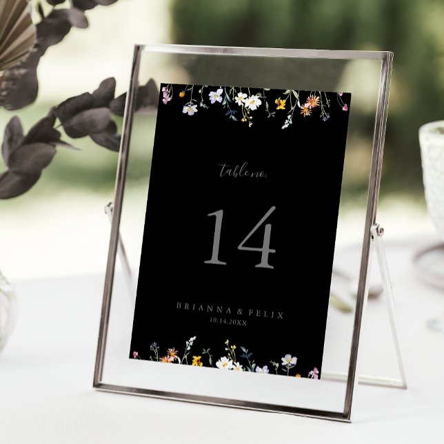 Numeração De Mesa Casamento Preto Floral Multicolor Selvagem (Criador carregado)