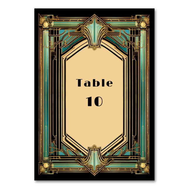 Numeração De Mesa Casamento Preto Turquesa Dourado Art Déco (Frente)