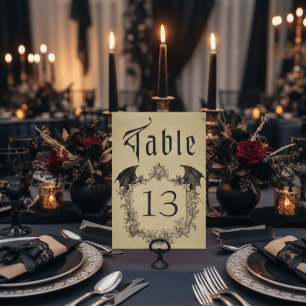 Numeração De Mesa Casamento Preto Vintage Gótico Toile Bat Tan