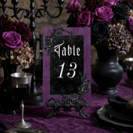 Numeração De Mesa Casamento Raven Preto Gótico e Rosas Roxo