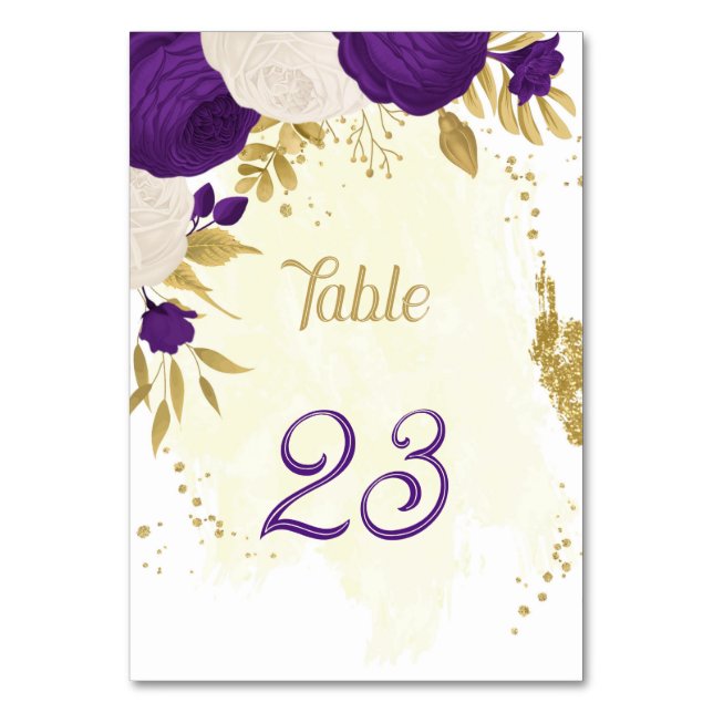Numeração De Mesa casamento real de flores brancas roxas (Frente)