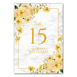 Numeração De Mesa Casamento Recepção Floral Mármore Amarelo Rústico