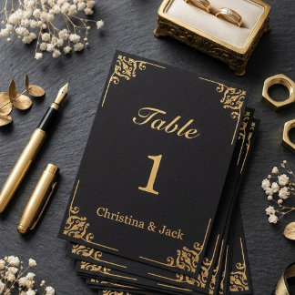 Numeração De Mesa Casamento Requintado Preto e Dourado com Enfeites