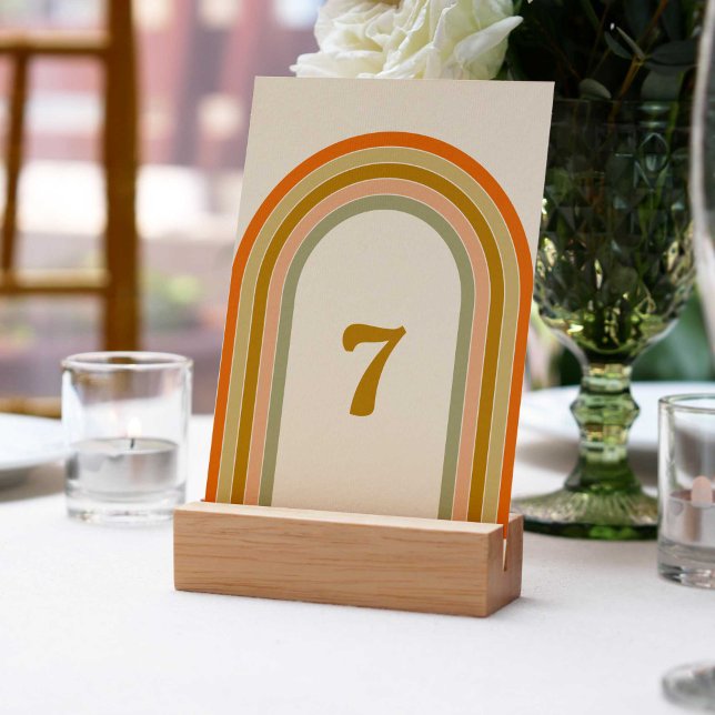 Numeração De Mesa Casamento Retro Arco-íris Groovy dos Anos 70 (70s retro rainbow groovy wedding table number)