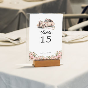 Numeração De Mesa Casamento Retro-Carro Cor-de-Rosa Blush Floral