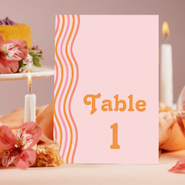 Numeração De Mesa Casamento Retro-Groovy Cor-de-Rosa e Laranja
