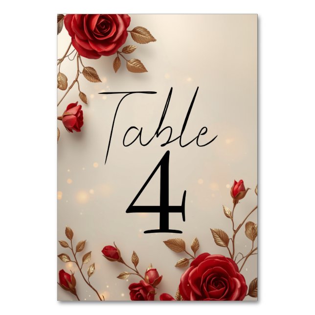 Numeração De Mesa Casamento Romântico com Rosas Vermelhas Enfeitiçad (Frente)