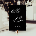 Numeração De Mesa Casamento Romântico da Caligrafia Número 13, Preto<br><div class="desc">Mesa 13. Verifique todos os números disponíveis. | Número da mesa de casamento romântica e elegante para caligrafia espiritual com monogramas. Para uma personalização mais avançada deste design,  clique no BOTÃO FERRAMENTA DESIGN AZUL acima!</div>
