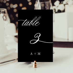 Numeração De Mesa Casamento Romântico da Caligrafia Número 3, Preto