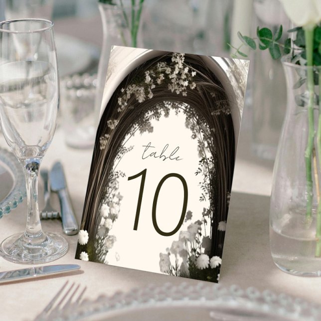 Numeração De Mesa Casamento Romântico de Arca Botânica (Romantic Boho Botanical Arch Wedding Table Number Card)