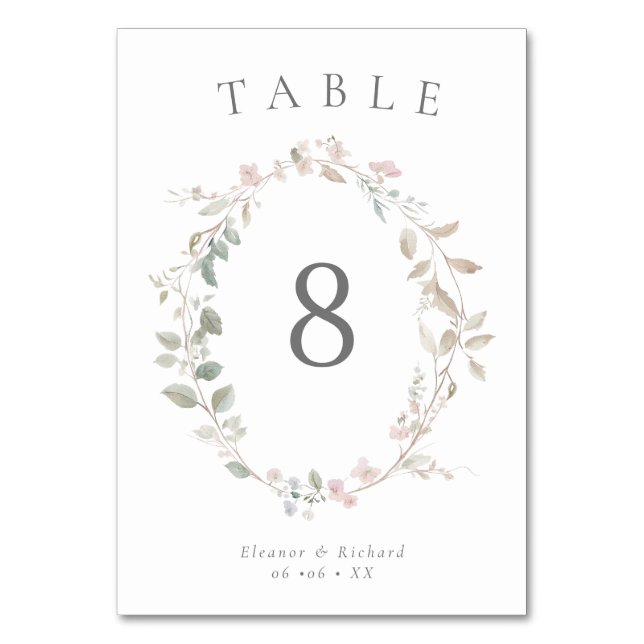 Numeração De Mesa Casamento Romântico Delicado Blush Floral Wreath (Frente)