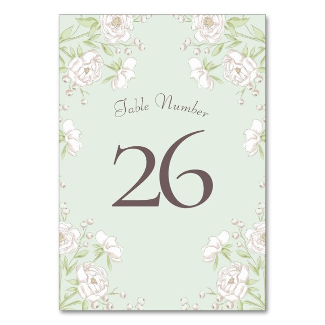 Numeração De Mesa Casamento Rosa Branca Verde Salvia (Verso)