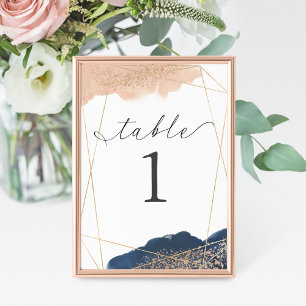 Numeração De Mesa Casamento Rosa Choque, Dourado e Azul Marinho