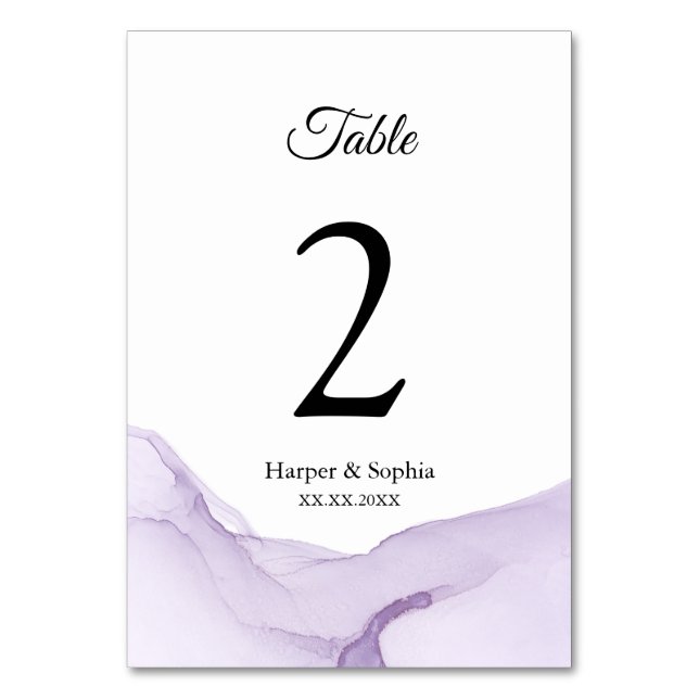 Numeração De Mesa Casamento Roxo Aquarela Moderna (Frente)