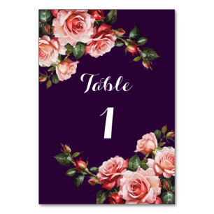 Numeração De Mesa Casamento roxo, cor-de-rosa escuro e rosas vermelh