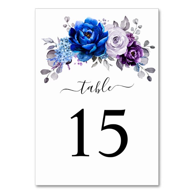 Numeração De Mesa Casamento Royal Blue Roxo Lilás Flora (Frente)