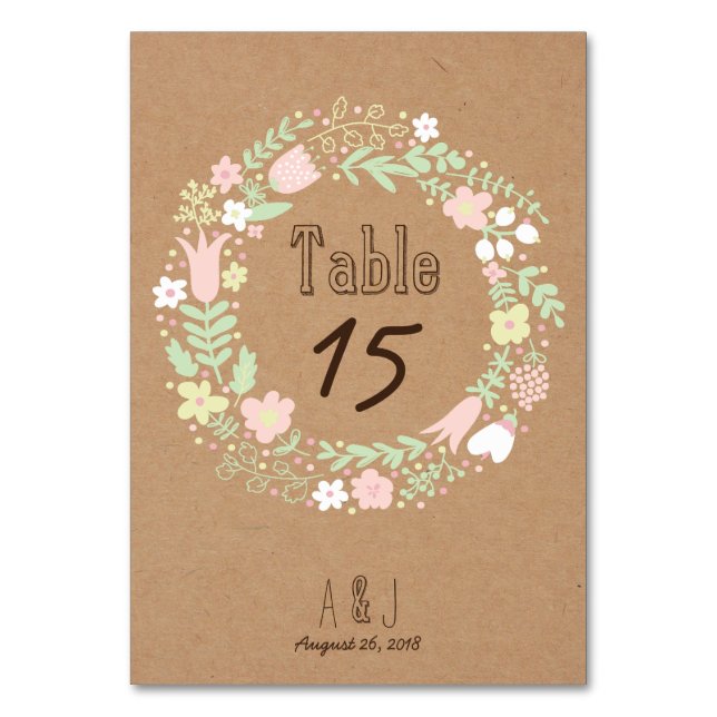Numeração De Mesa Casamento Russo Boho Pastel Floral Wreath (Frente)