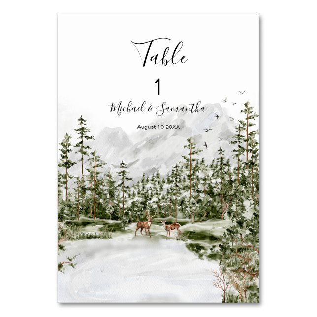 Numeração De Mesa Casamento Russo da Floresta das Montanhas Watercol (Frente)