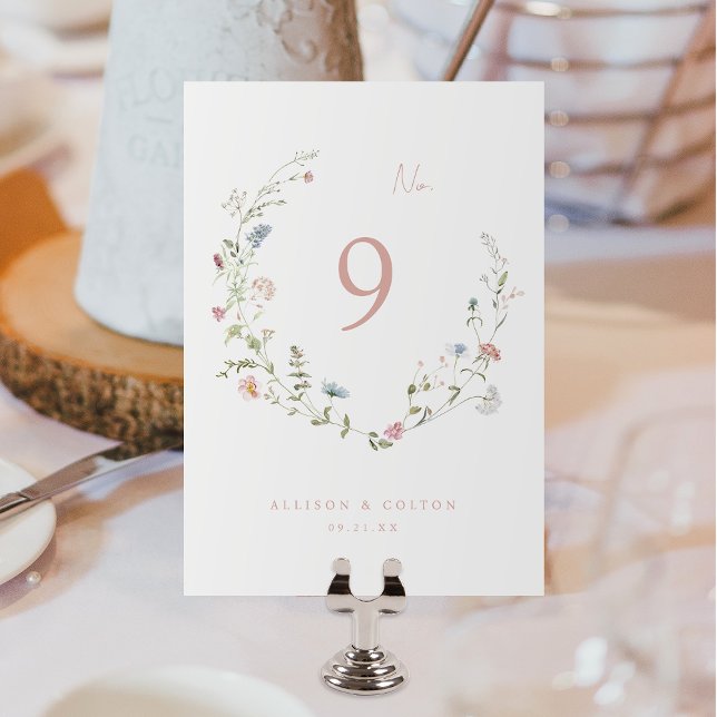 Numeração De Mesa Casamento Russo de Boca Rosa Elegante (Elegant Dusty Pink Wildflower Rustic Boho Wedding Table Number)
