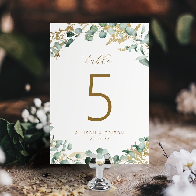 Numeração De Mesa Casamento russo de ouro eucalipto verde boho (Rustic eucalyptus gold greenery boho wedding table number)