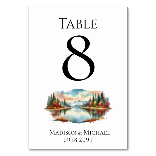 Numeração De Mesa Casamento Rustic Autumn Lakeside Forest (Frente)