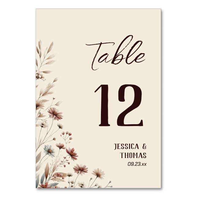 Numeração De Mesa Casamento Rustic Boho Chic Watercolor (Frente)