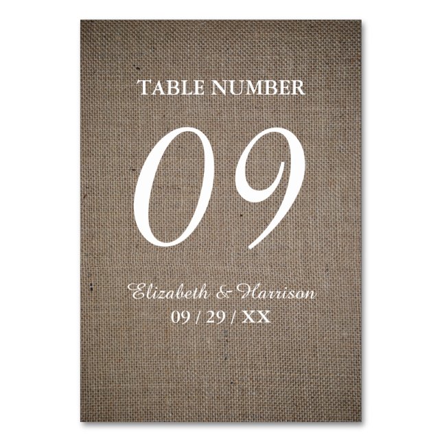 Numeração De Mesa Casamento Rustic Burlap (Frente)