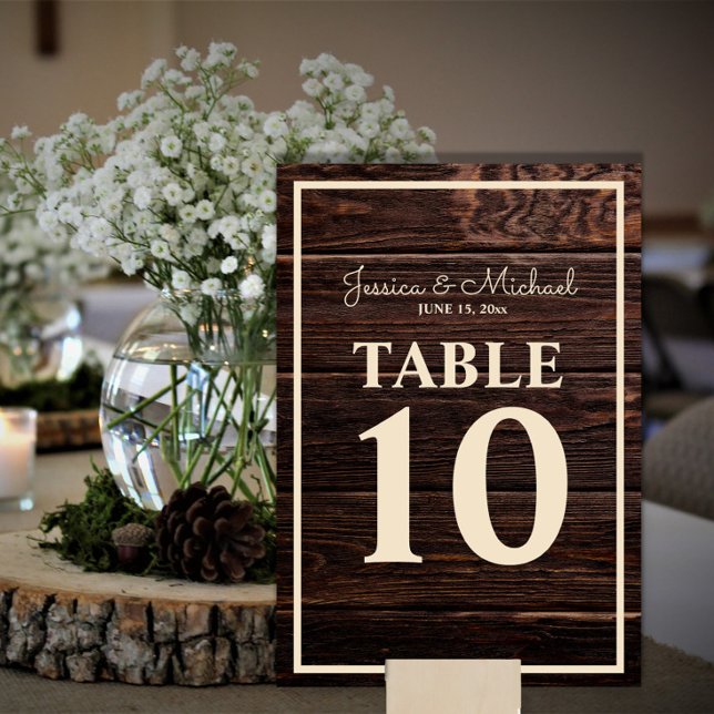 Numeração De Mesa Casamento Rustic Dark Brown Wood Cream (Rustic wood wedding table number)