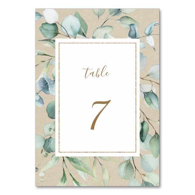 Numeração De Mesa Casamento Rustic Dourado de Aquarela Verde (Frente)