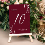 Numeração De Mesa Casamento Rustic Elegant Burgundy Wildflower Boho<br><div class="desc">Esta elegante,  mas rústica,  design de número da mesa de casamento apresenta um lindo fundo de burgundy colorido com flores silvestres desenhadas à mão e uma elegante tipografia em branco. A design é a mesma de ambos os lados. Veja nossa coleção Rustic Wildflower para coordenar itens.</div>