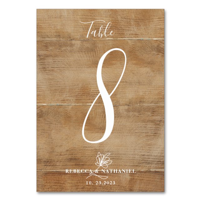 Numeração De Mesa Casamento Rustic Faux-Wood Calliographic (Frente)