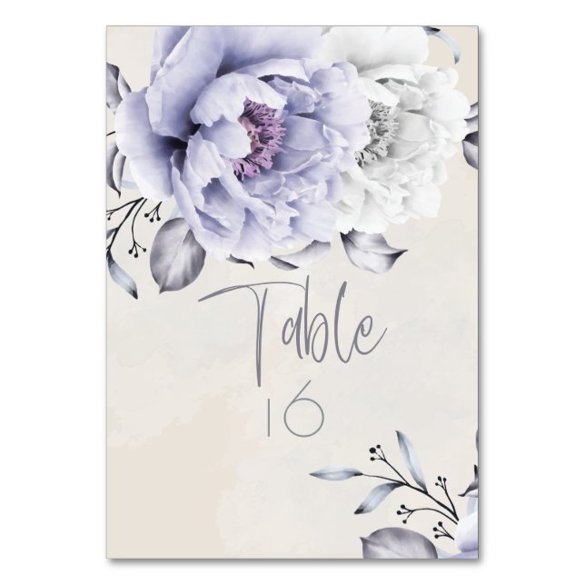 Numeração De Mesa CASAMENTO | Rustic Lilac e Alabaster Peony Floral (Verso)