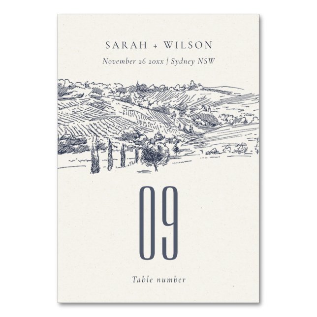 Numeração De Mesa Casamento Rustic Marinho Blue Winery Mountain Sket (Frente)