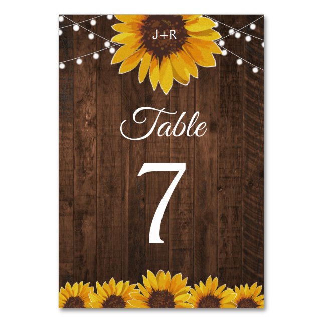 Numeração De Mesa Casamento Rustic Sunflower String Luzes (Frente)