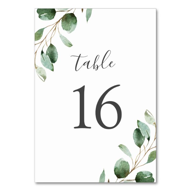 Numeração De Mesa Casamento Rustic Watercolor Eucalyptus Greenery (Frente)