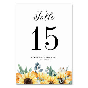 Numeração De Mesa Casamento Rustic Watercolor Pumpkins e Sunflower