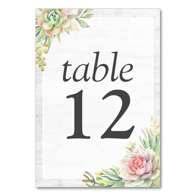 Numeração De Mesa Casamento Rustic Watercolor Succulent Desert Cactu (Frente)
