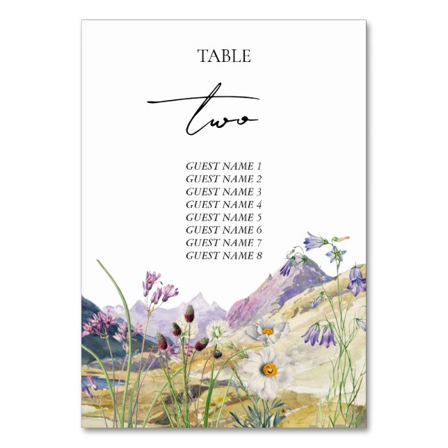 Numeração De Mesa Casamento Rustic Watercolor Wildflower Mountain (Frente)