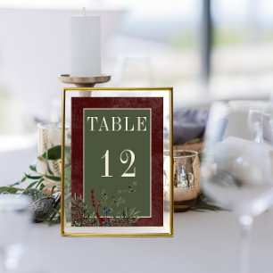 Numeração De Mesa Casamento Rustic Winter Berries & Pine Burgundy