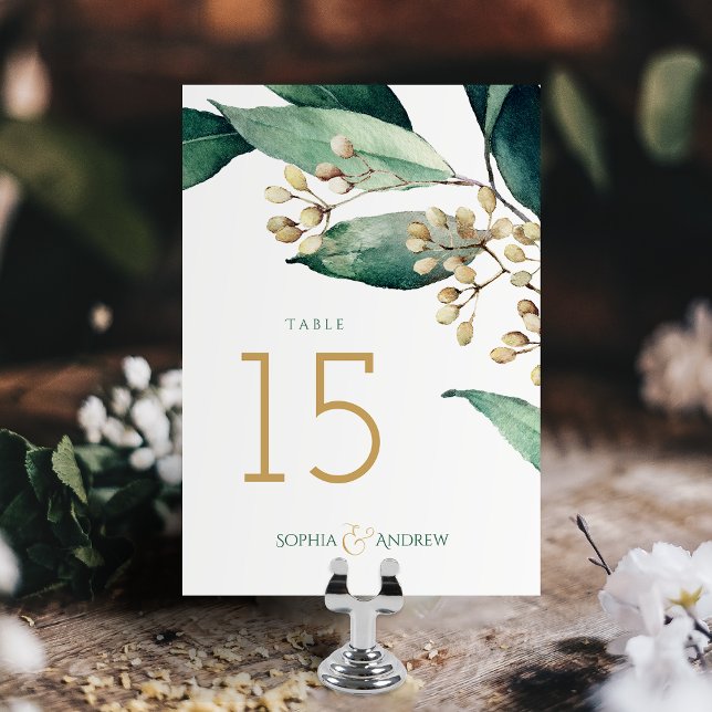 Numeração De Mesa Casamento rústico de botânica pintada moderna (Modern painted botanical greenery rustic wedding table number card)
