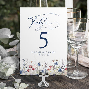Numeração De Mesa Casamento Rústico de Flor Silvestre Aguarela Azul-