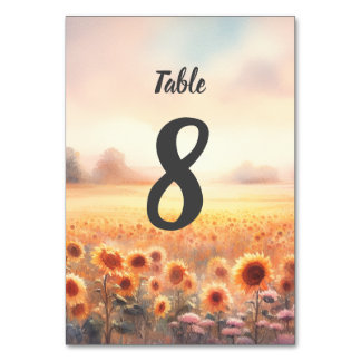 Numeração De Mesa Casamento Rústico de Girassol Boho Aquarela Countr